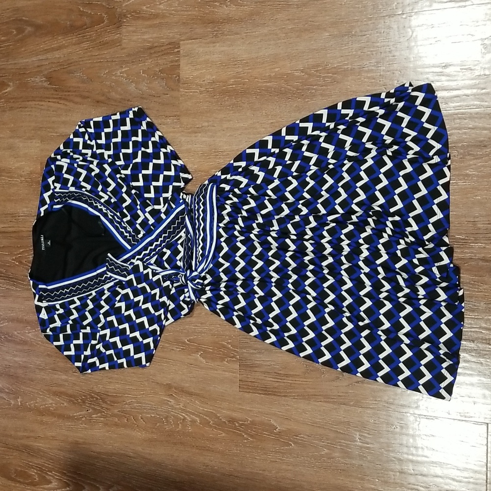 (M) Roz & Ali Abstract Geometric Tunic Midi Full Skirt Vacation V Neck Casual